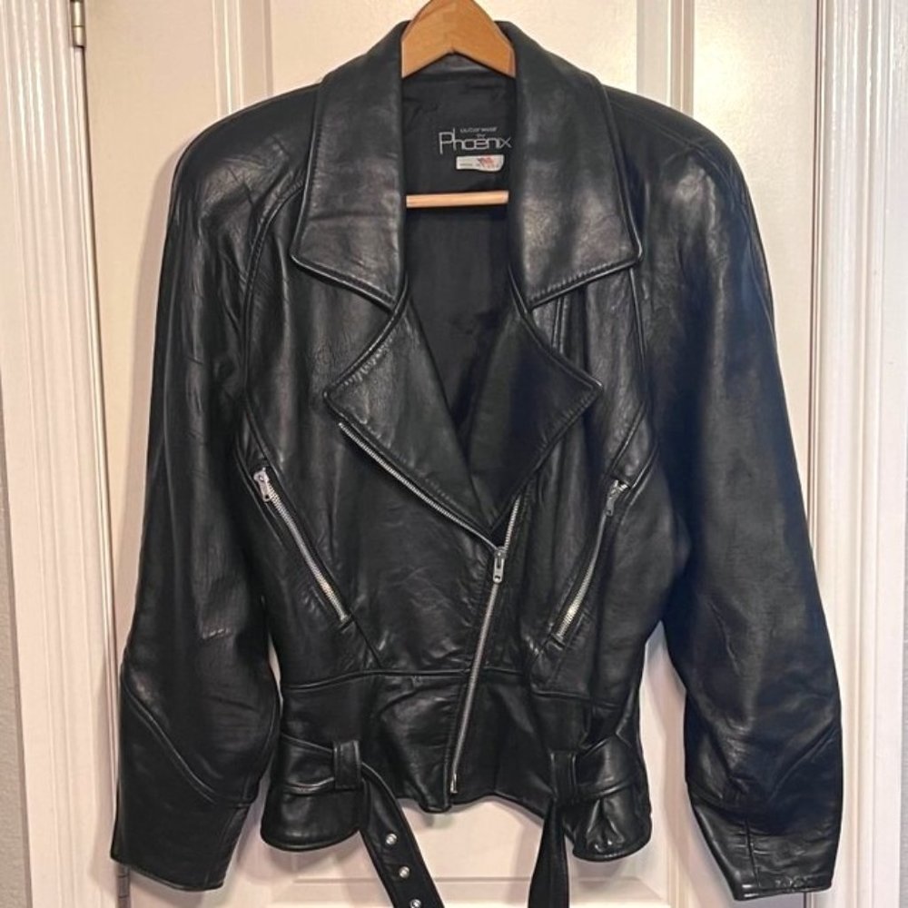 Outerwear by Phoenix Vintage Black Leather Motorcycle Jacket Women's Medium